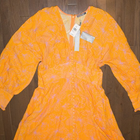 Lela Rose Butterfly-Print Georgette V-Neck Dress - Picture 8 of 10